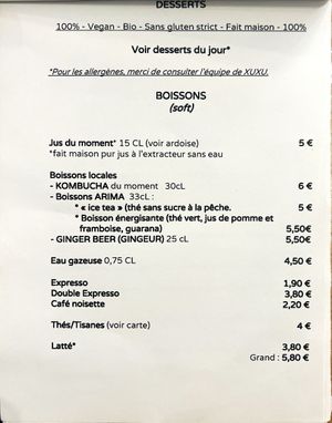 Menu  at Xuxu in Biarritz