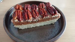 Pecan tart with maple syrup and almond cream, 7.50 euro. at Xuxu in Biarritz