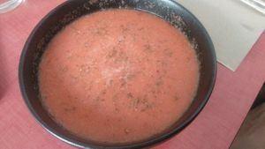 Gazpacho. Ojo con los franceses que hasta para adaptar un plato típico español son unos cracks! at Xuxu in Biarritz