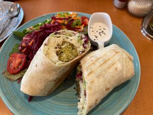 Falafel wrap with tahini and salad  at The Heart of Joy in Salzburg