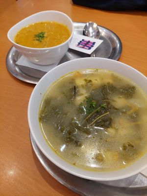 Lentil soup and kale potato soup at The Heart of Joy in Salzburg