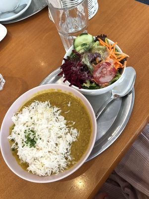 Lentils, comes with rice and salad  at The Heart of Joy in Salzburg
