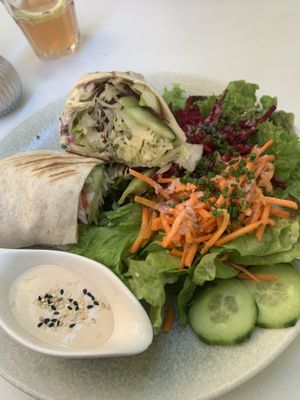 Homemade falafel wrap with salad and Tahini saucee  at The Heart of Joy in Salzburg