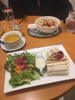 Tofu tahini wrap (customised dish) and curry of the day- both vegan  at The Heart of Joy in Salzburg
