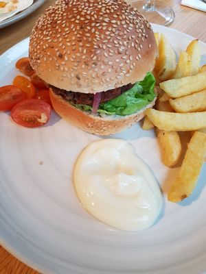 Bean burger with fermented fries at Lab071 in Leiden