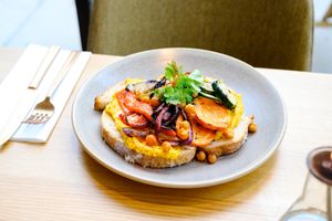 Pumpkin hummus with grilled vegetables  at Lab071 in Leiden