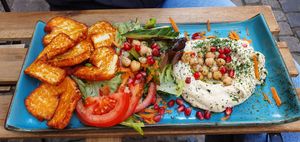 Halloumi platter (vegetarian; comes with a few slices of thin bread) at keevee in Heidelberg