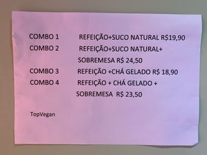 Valores dos combos at Top Vegan in Sao Paulo