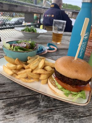 Vegan lentil and spinach burger   at Sloop Inn in Harverfordwest