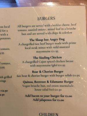 Menu 2 at Sloop Inn in Harverfordwest