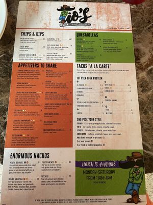Menu side 1   at Tio's Latin American Kitchen in Hilton Head Island