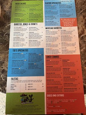 Menu side 2  at Tio's Latin American Kitchen in Hilton Head Island