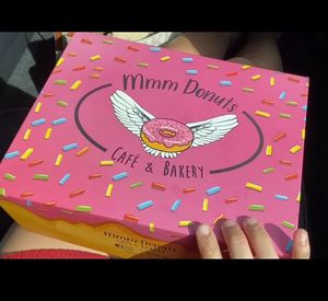 Outside of the box at Mmm Donuts in Barrie