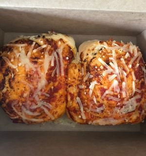 Vegan pizza buns   at Mmm Donuts in Barrie
