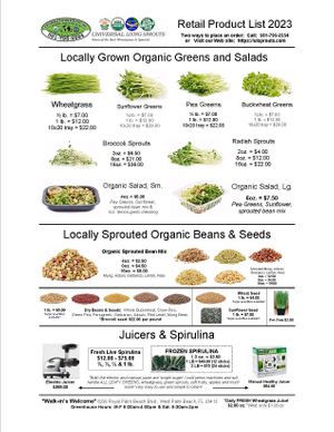 Retail product list: 2023 at Universal Living Sprouts in West Palm Beach