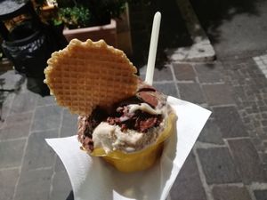 Chocolate, almond and hazelnut at Gelato Bio in Porto Recanati