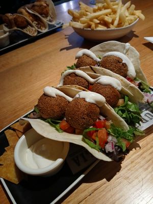 Falafel tacos $15 on Mondays at The Nags Head Hotel in Adamstown