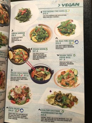 Vegan menu  at Bangkok Brothers in Hillarys