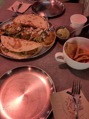 Vegan Tacos with vegetarian Quasedilla, Nachos and Guacamole at Ay Mamita in Jeonju