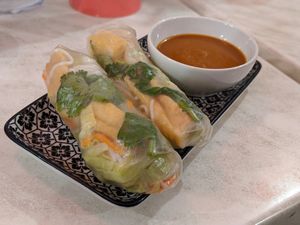 Rice paper rolls with Peanut sauce at Trinhys Vietnamese in Toukley