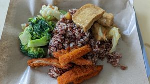 Brown rice with 3 dishes at San De Vegetarian 三德 - Blk 256 Yishun in North Singapore