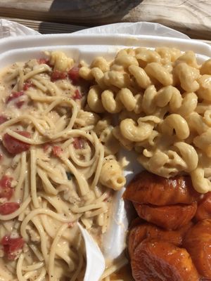 Chick’n Spaghetti, Mac No Cheese, and yams at H.O.M.E. Vegan Restaurant (TheHouseOfMentalEatery) in Little Rock