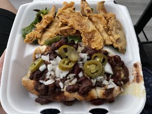 Chili Dawg & House Fries   at H.O.M.E. Vegan Restaurant (TheHouseOfMentalEatery) in Little Rock