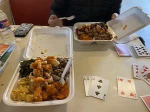 2 everything platters! (my dad won’t the rummy game)  at H.O.M.E. Vegan Restaurant (TheHouseOfMentalEatery) in Little Rock