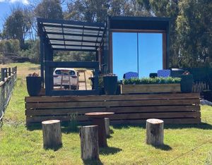 Front of Tiny home at Stephanie's Country Cottages in Drummond North
