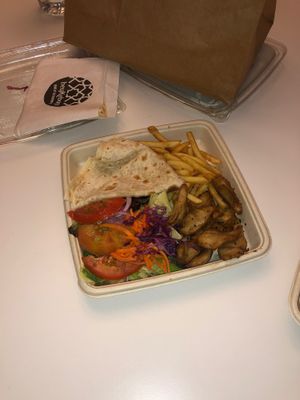 Vegan plate (with chips, can get rice) at Beykebap in Ibiza