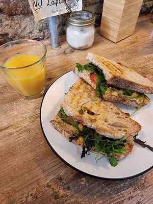 Smashed falafel sandwich at The Hairy Barista in Totnes