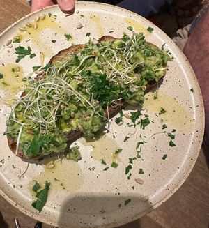 Vegan avocado on toast!!  at The Hairy Barista in Totnes