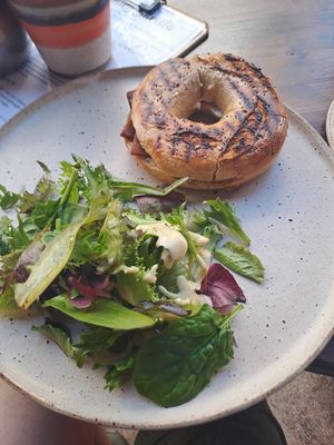 Vegan smoked salmon bagel at The Hairy Barista in Totnes