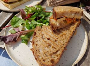 Tofu and kimchi sandwich/toastie (it was delicious) at The Hairy Barista in Totnes