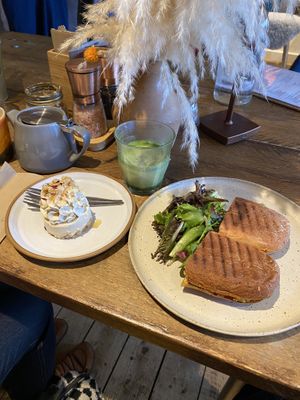 Smashed Falafel sandwich and cheesecake   at The Hairy Barista in Totnes