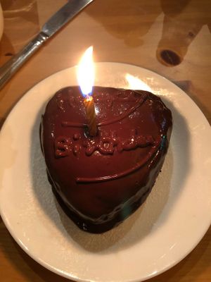 Delicious birthday cake with cream in the middle! More than enough for 2 (we  also ordered some ice cream to go with it).  at Luna's Vegan Corner in Cardiff