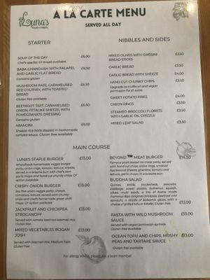A la crate menu on 29 June 2022  at Luna's Vegan Corner in Cardiff
