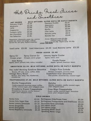 Drinks menu  at Luna's Vegan Corner in Cardiff
