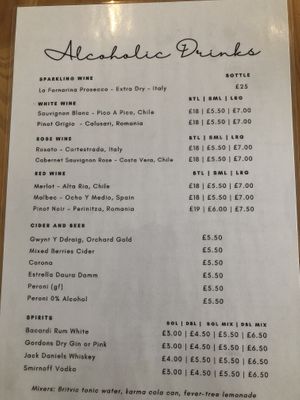 Alcoholic drinks  at Luna's Vegan Corner in Cardiff