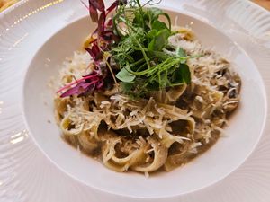 Wild mushroom tagliatelle  at Luna's Vegan Corner in Cardiff