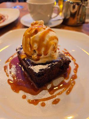 Sticky toffee pudding and ice cream  at Luna's Vegan Corner in Cardiff