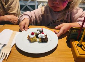 Complimentary mini cakes for the little one in our group while we were waiting for our food to arrive at Luna's Vegan Corner in Cardiff