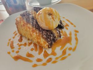 Choc and Orange cake with ice cream. at Luna's Vegan Corner in Cardiff