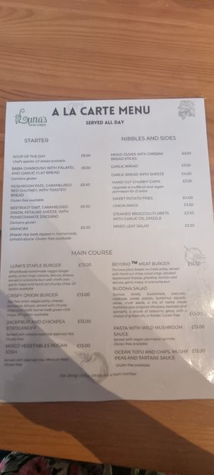 Menu 1m at Luna's Vegan Corner in Cardiff