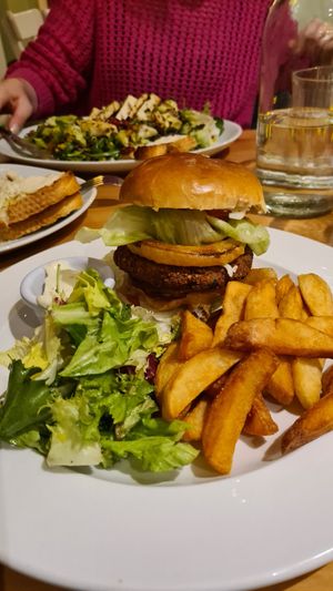 Veggie burger at Luna's Vegan Corner in Cardiff