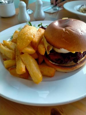 Onion burger at Luna's Vegan Corner in Cardiff