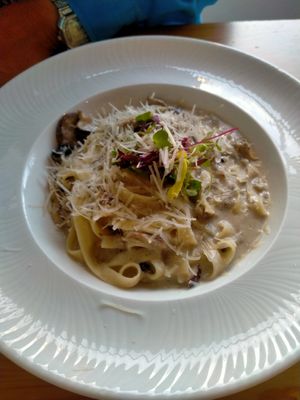 Wild Mushroom tagliatelle at Luna's Vegan Corner in Cardiff