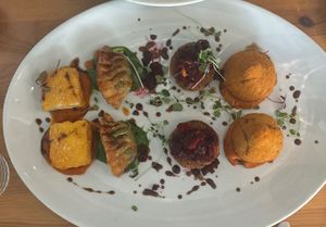 Complementary bites at Luna's Vegan Corner in Cardiff