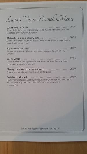 Menu at Luna's Vegan Corner in Cardiff