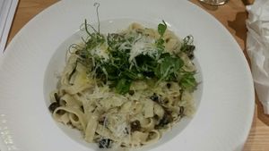 Pasta with mushroom cream sause at Luna's Vegan Corner in Cardiff